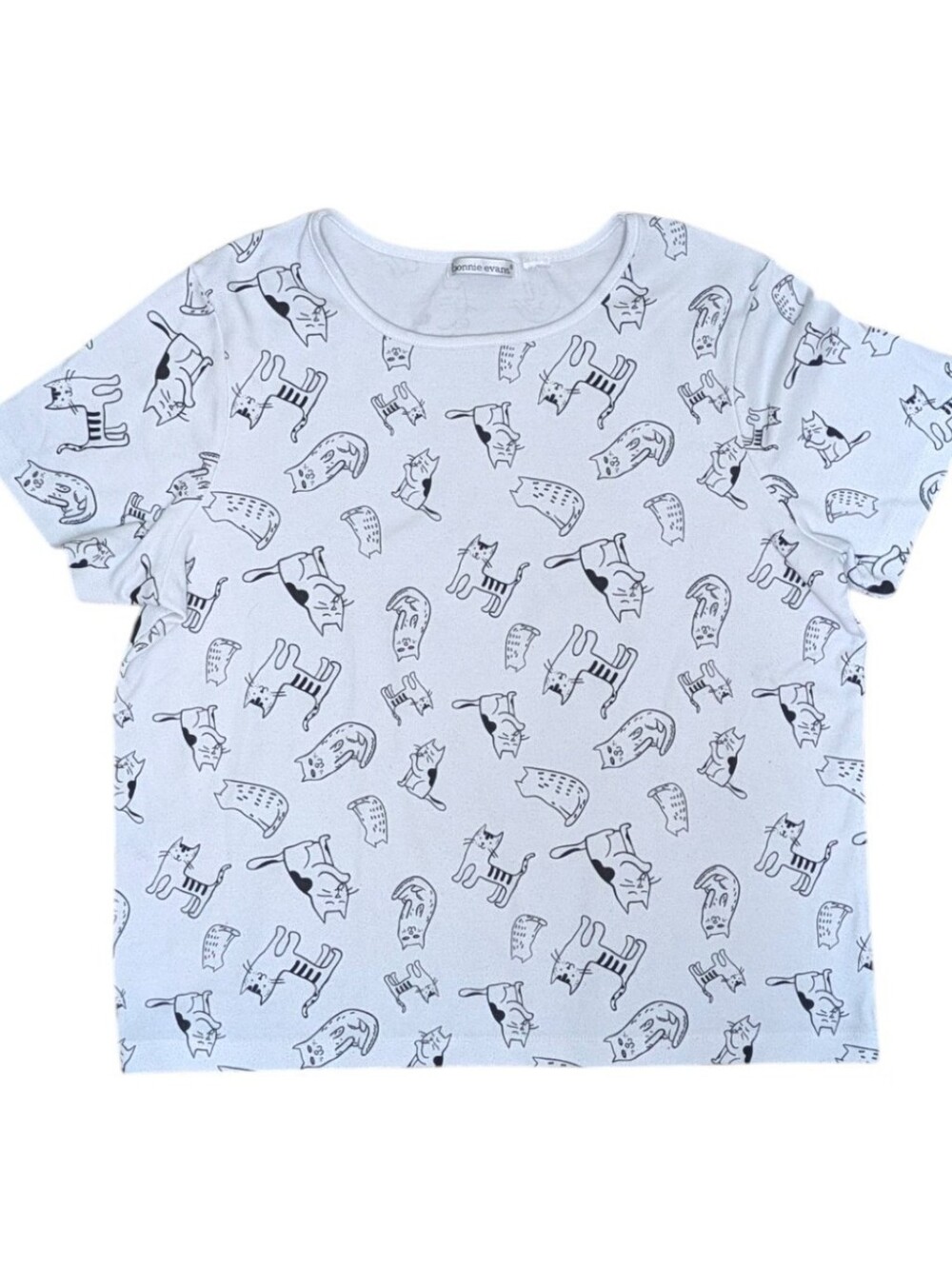 Bonnie Evans Vintage Cat Print Pullover Short Sleeve Boxy Shirt